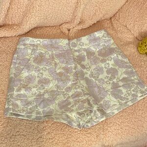 Floral High Waist Shorts in Cream and Lavender